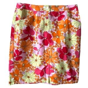Talbots Women Straight Pencil Skirt Multi Colored Floral Print Cotton Blend 12